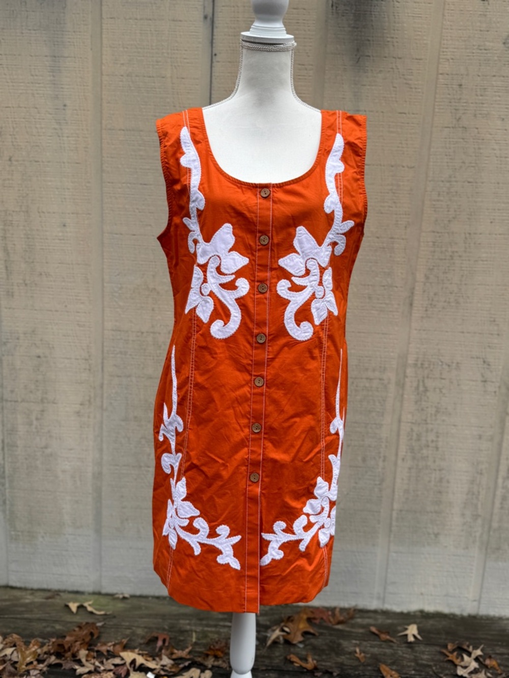 Sleeveless Orange Embroidered Mini Dress